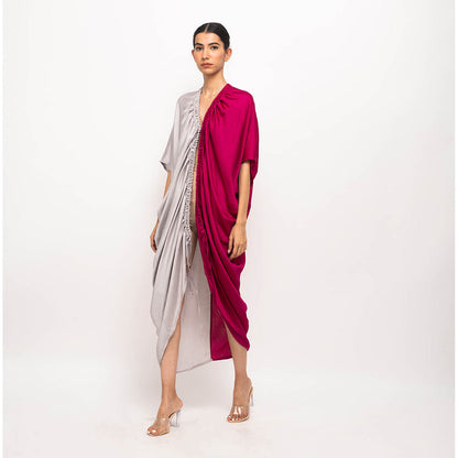 NEORA BY NEHAL CHOPRA Wine & Grey Rouching Cape