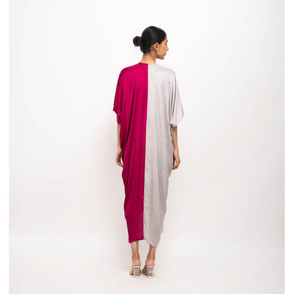 NEORA BY NEHAL CHOPRA Wine & Grey Rouching Cape