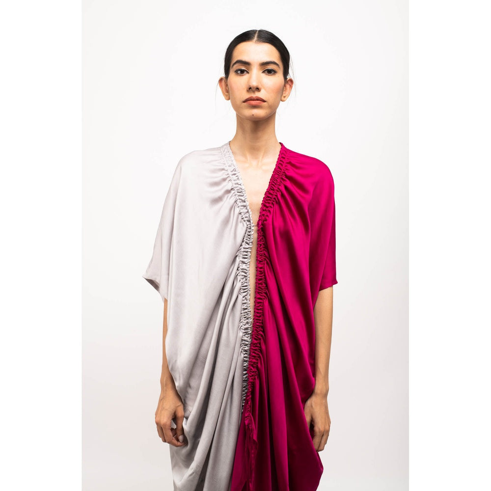 NEORA BY NEHAL CHOPRA Wine & Grey Rouching Cape