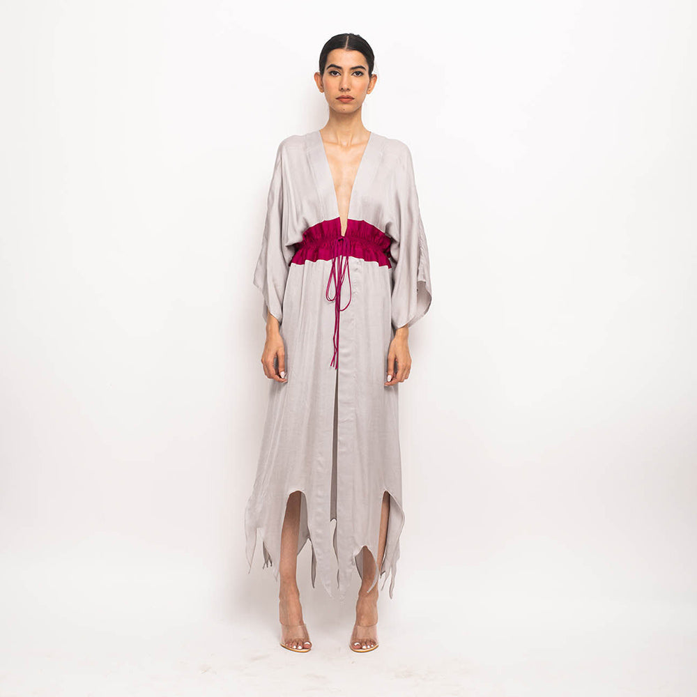 NEORA BY NEHAL CHOPRA Grey & Wine Asymmetrical Cape