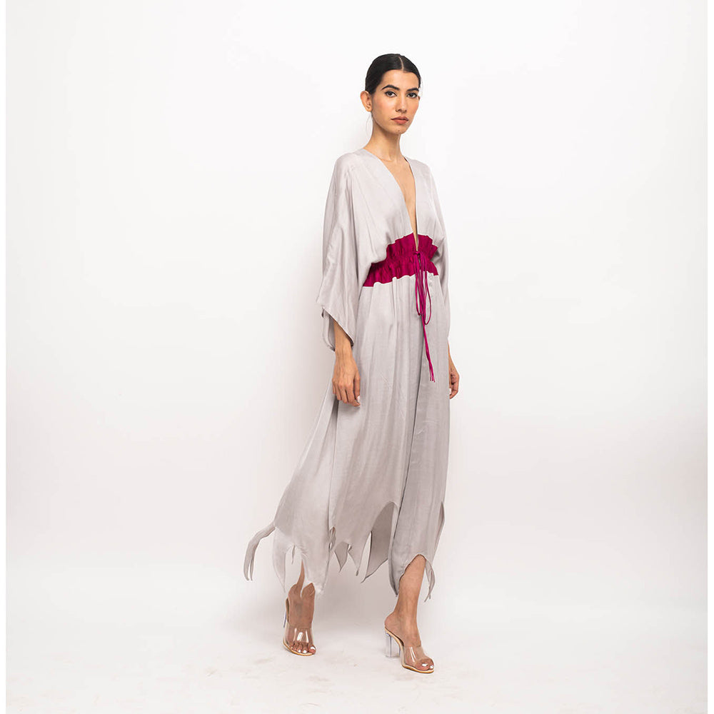 NEORA BY NEHAL CHOPRA Grey & Wine Asymmetrical Cape