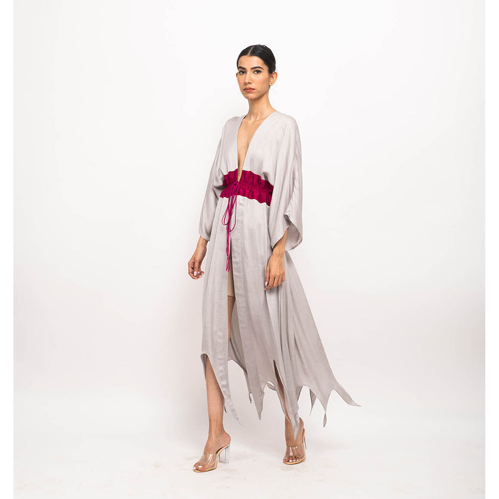 NEORA BY NEHAL CHOPRA Grey & Wine Asymmetrical Cape