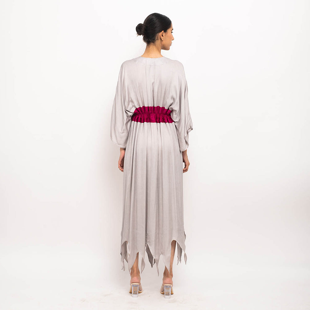 NEORA BY NEHAL CHOPRA Grey & Wine Asymmetrical Cape
