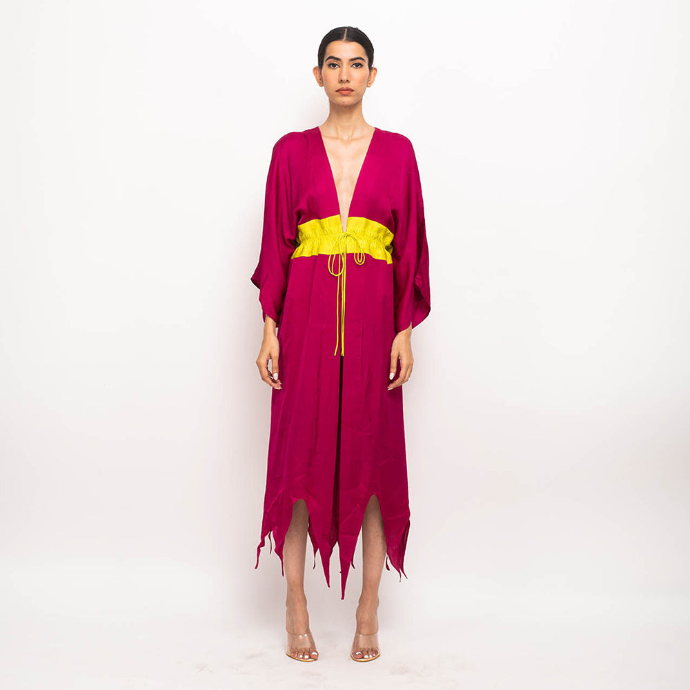 NEORA BY NEHAL CHOPRA Wine & Yellow Asymmetrical Cape