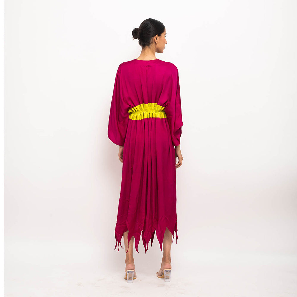 NEORA BY NEHAL CHOPRA Wine & Yellow Asymmetrical Cape