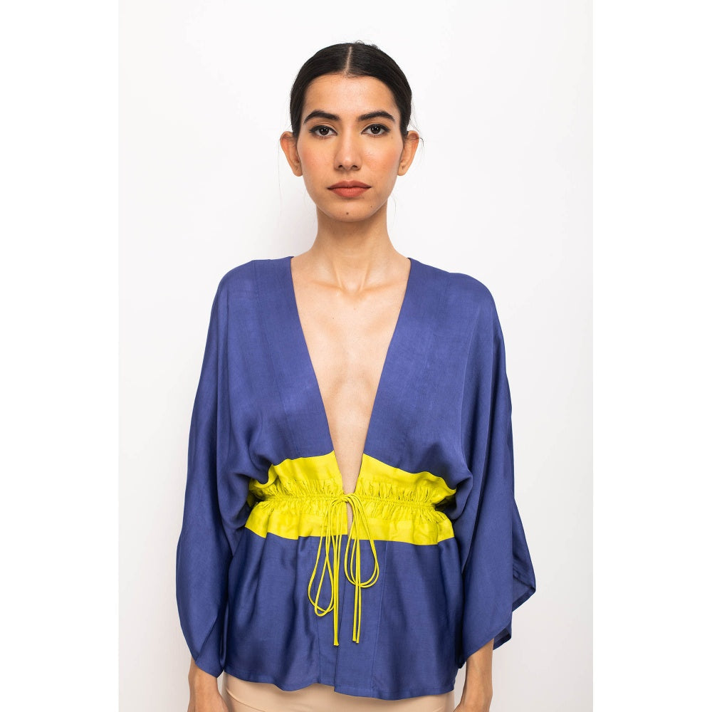NEORA BY NEHAL CHOPRA Navy Blue & Yellow Short Cape