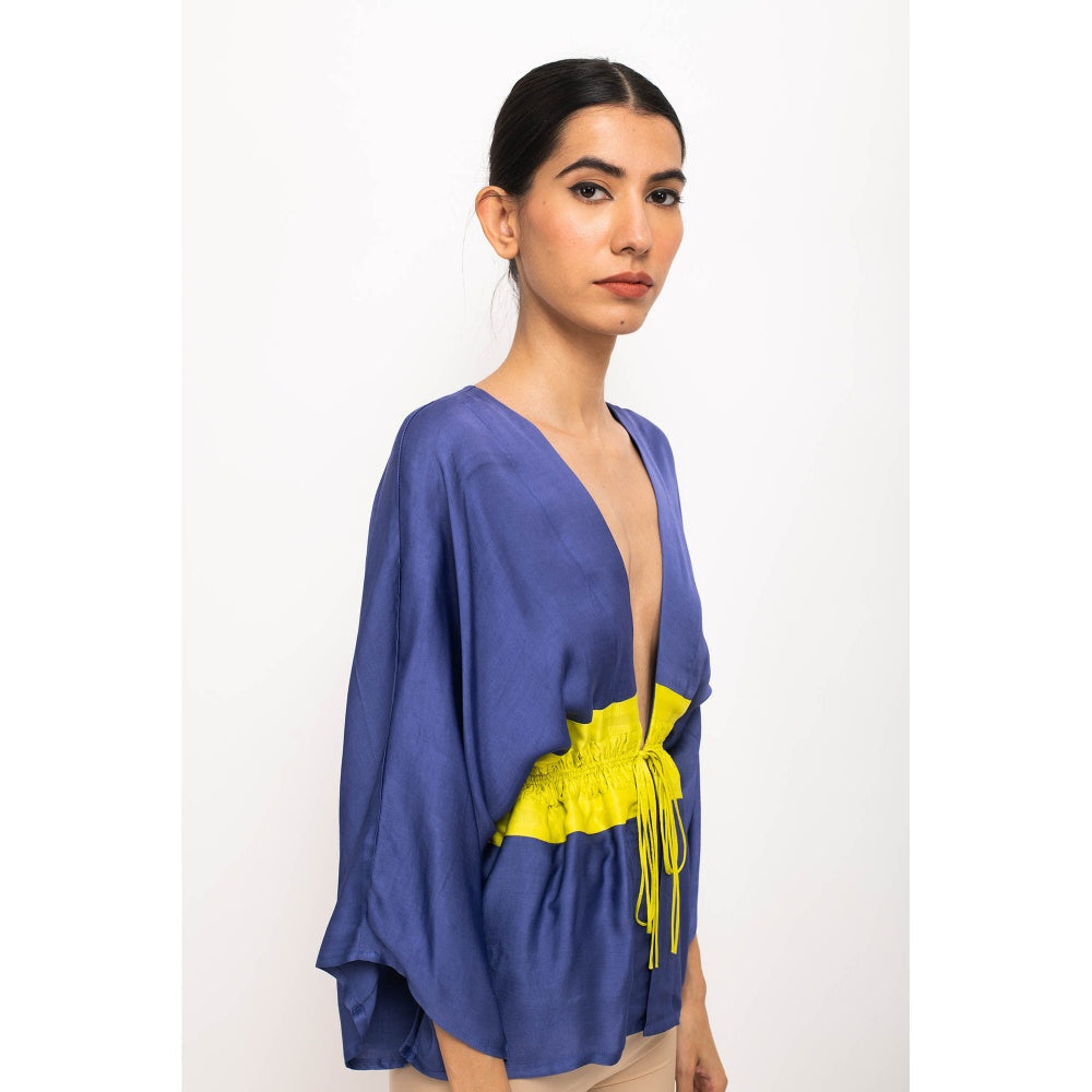 NEORA BY NEHAL CHOPRA Navy Blue & Yellow Short Cape