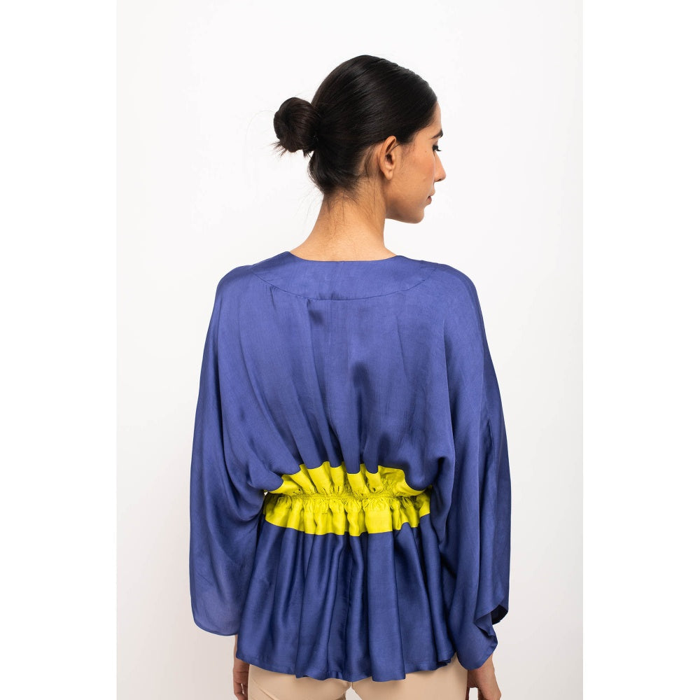 NEORA BY NEHAL CHOPRA Navy Blue & Yellow Short Cape