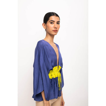 NEORA BY NEHAL CHOPRA Navy Blue & Yellow Short Cape