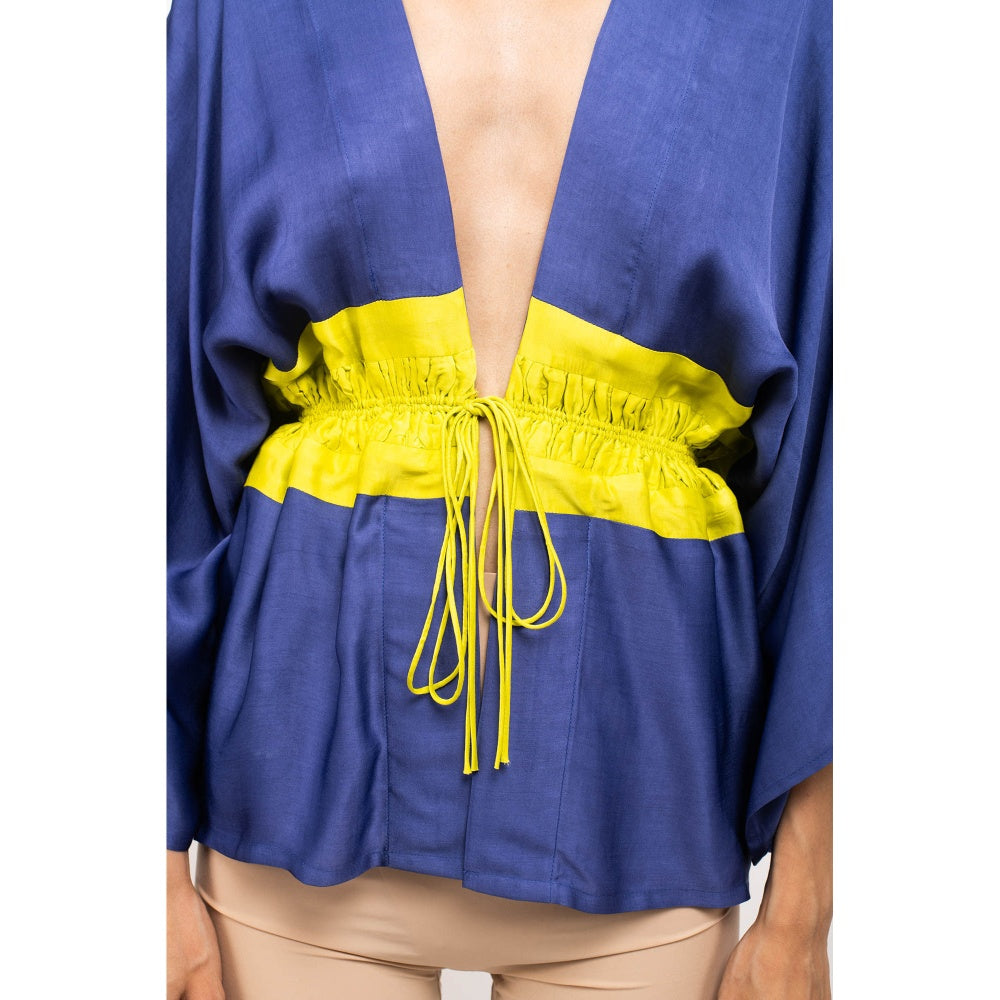 NEORA BY NEHAL CHOPRA Navy Blue & Yellow Short Cape