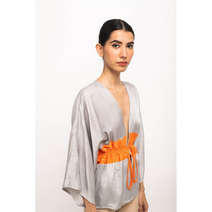 NEORA BY NEHAL CHOPRA Grey & Orange Short Cape