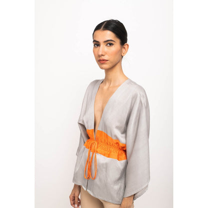 NEORA BY NEHAL CHOPRA Grey & Orange Short Cape