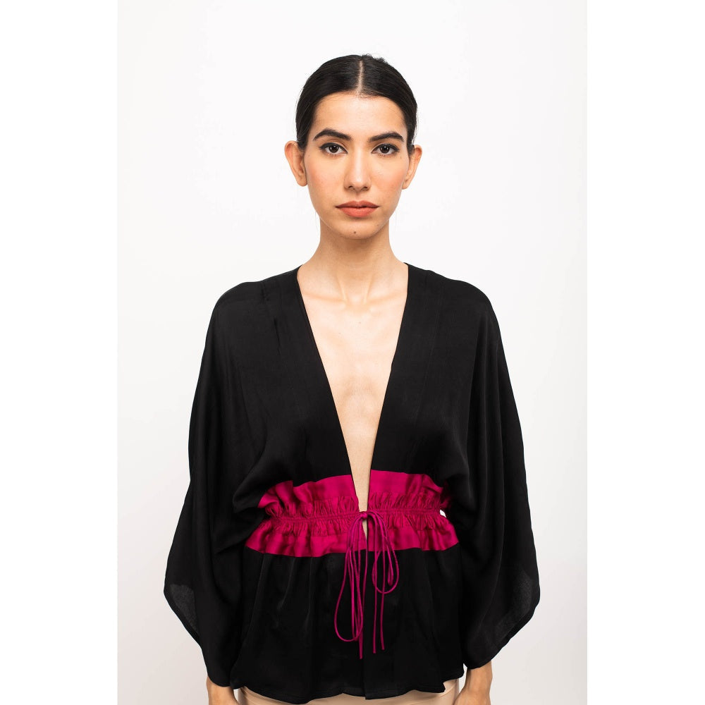 NEORA BY NEHAL CHOPRA Black & Wine Short Cape