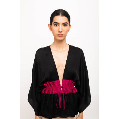 NEORA BY NEHAL CHOPRA Black & Wine Short Cape