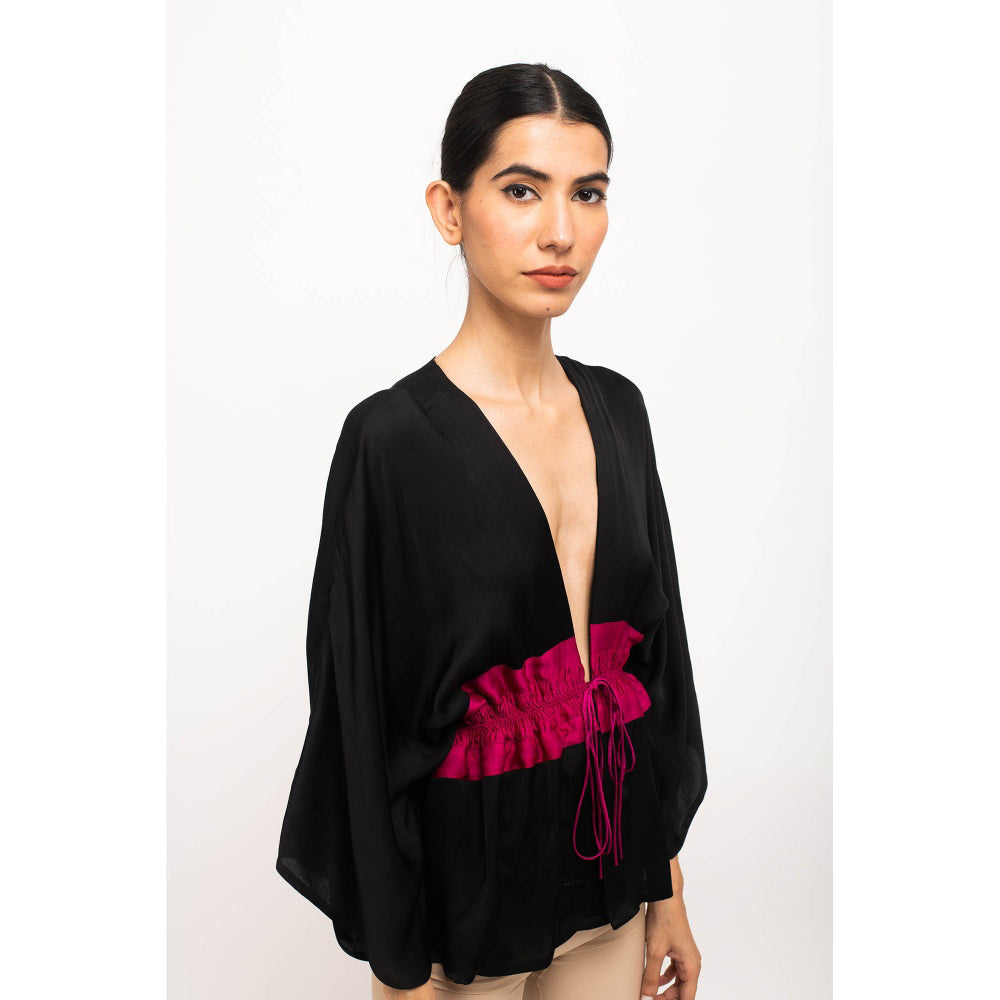 NEORA BY NEHAL CHOPRA Black & Wine Short Cape