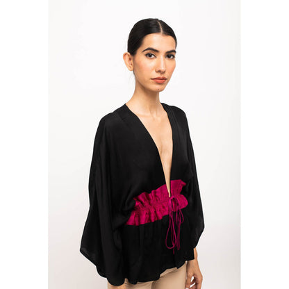 NEORA BY NEHAL CHOPRA Black & Wine Short Cape