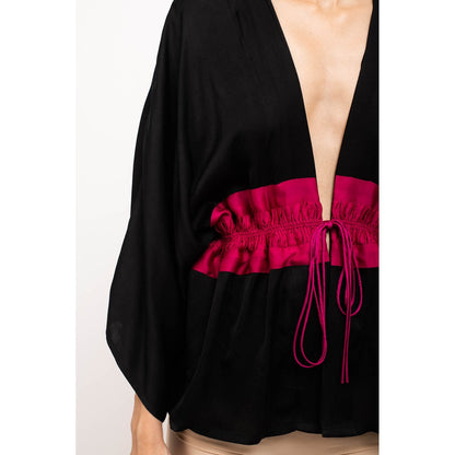 NEORA BY NEHAL CHOPRA Black & Wine Short Cape