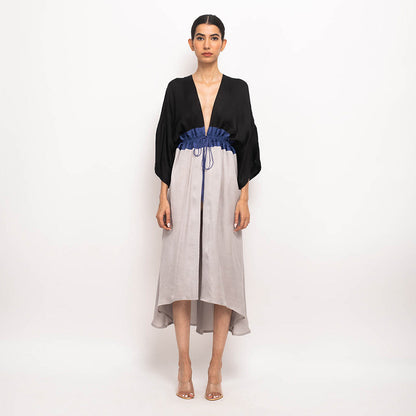NEORA BY NEHAL CHOPRA Black & Navy Blue High Low Cape