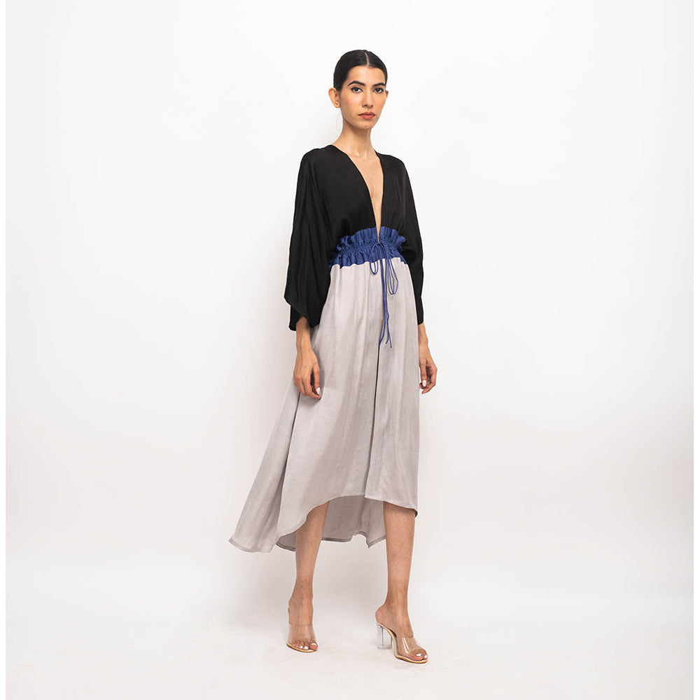 NEORA BY NEHAL CHOPRA Black & Navy Blue High Low Cape