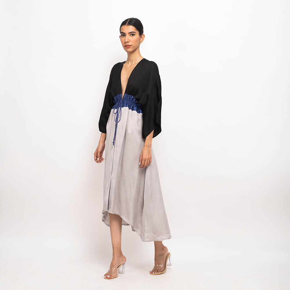 NEORA BY NEHAL CHOPRA Black & Navy Blue High Low Cape