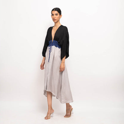 NEORA BY NEHAL CHOPRA Black & Navy Blue High Low Cape