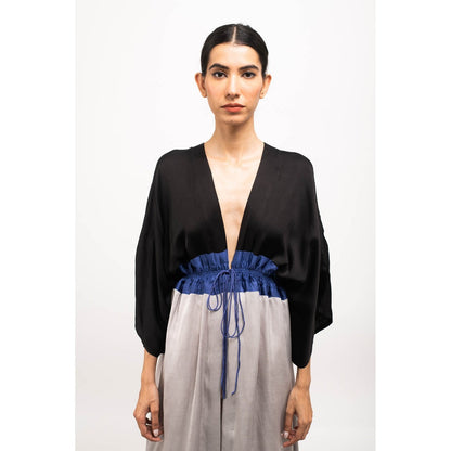 NEORA BY NEHAL CHOPRA Black & Navy Blue High Low Cape