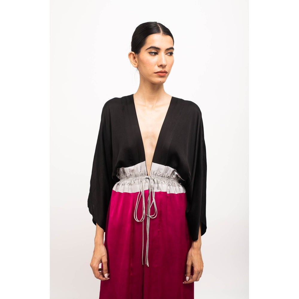 NEORA BY NEHAL CHOPRA Black & Wine High Low Cape