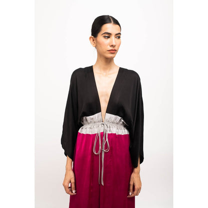 NEORA BY NEHAL CHOPRA Black & Wine High Low Cape