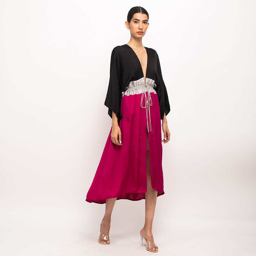 NEORA BY NEHAL CHOPRA Black & Wine High Low Cape