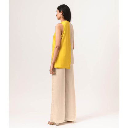 NEORA BY NEHAL CHOPRA Ecru Yellow Halter Neck Top