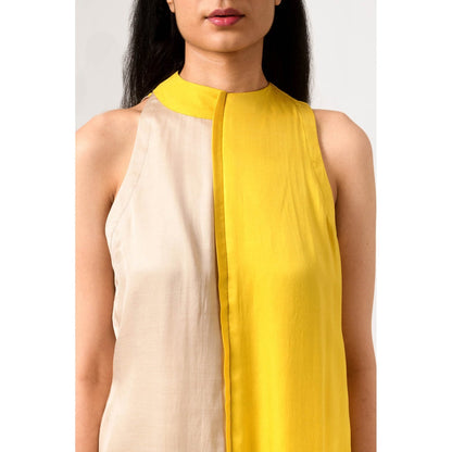 NEORA BY NEHAL CHOPRA Ecru Yellow Halter Neck Top