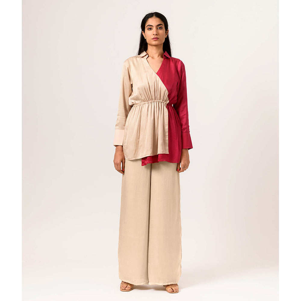 NEORA BY NEHAL CHOPRA Ecru Wine Full Sleeves Top