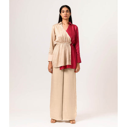 NEORA BY NEHAL CHOPRA Ecru Wine Full Sleeves Top
