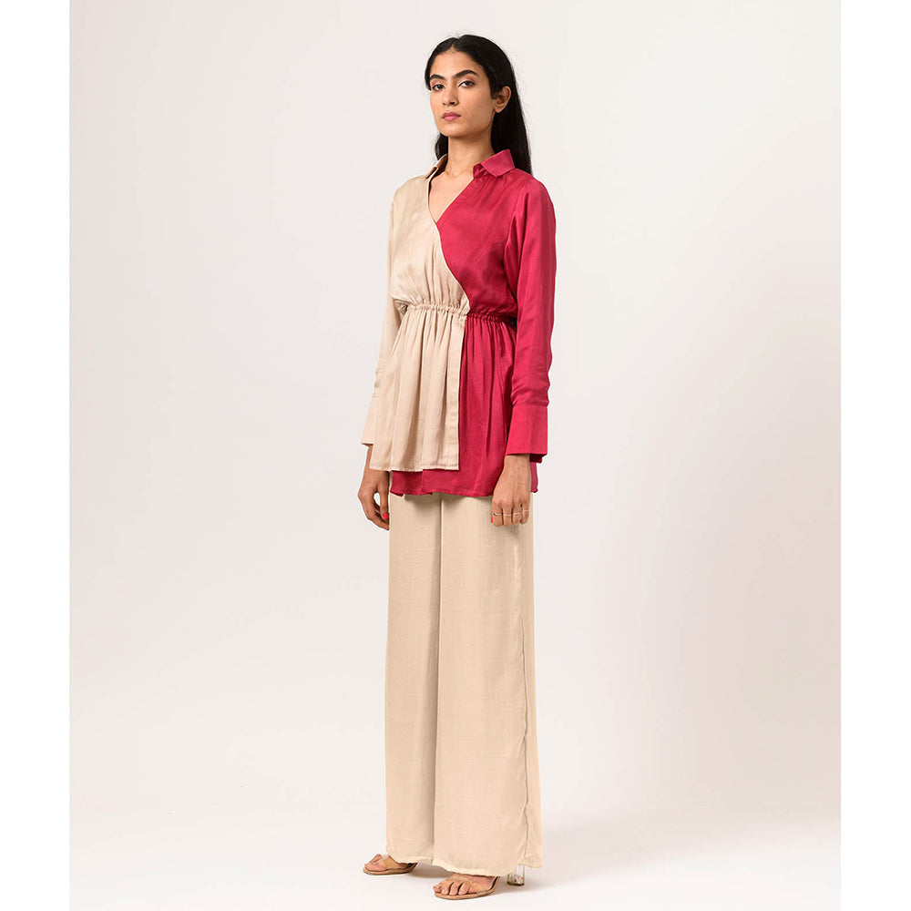 NEORA BY NEHAL CHOPRA Ecru Wine Full Sleeves Top