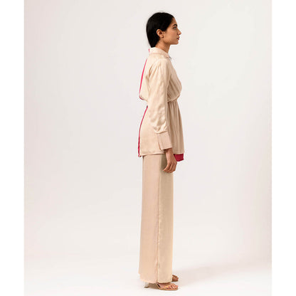 NEORA BY NEHAL CHOPRA Ecru Wine Full Sleeves Top