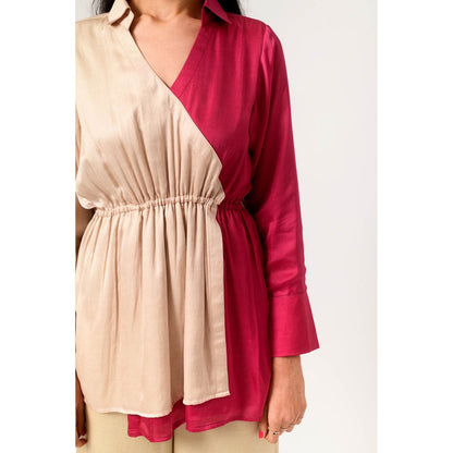 NEORA BY NEHAL CHOPRA Ecru Wine Full Sleeves Top