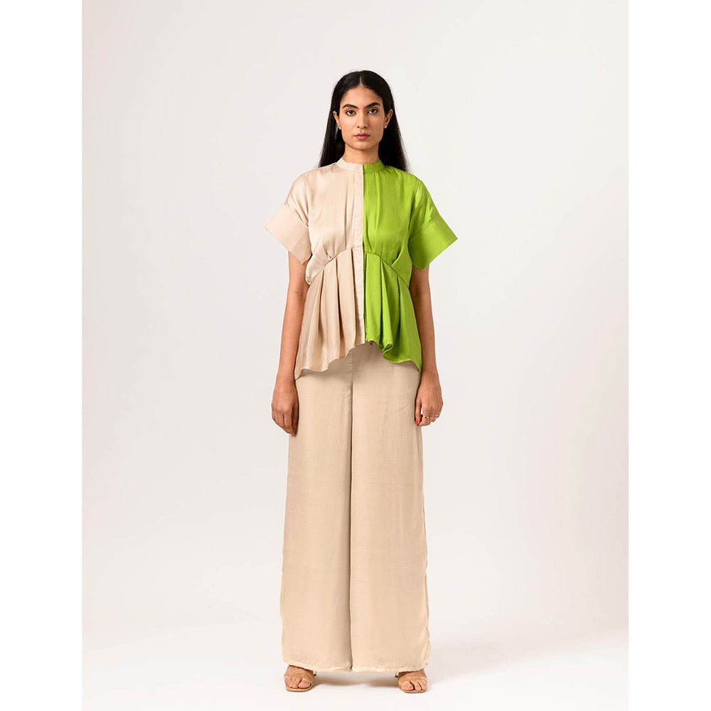 NEORA BY NEHAL CHOPRA Ecru Green Half & Half Top