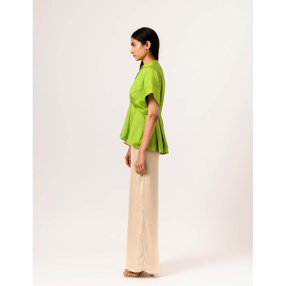 NEORA BY NEHAL CHOPRA Ecru Green Half & Half Top