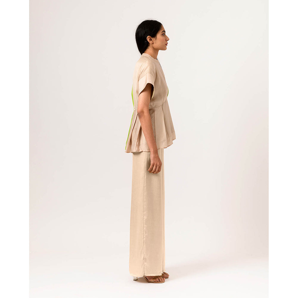 NEORA BY NEHAL CHOPRA Ecru Green Half & Half Top