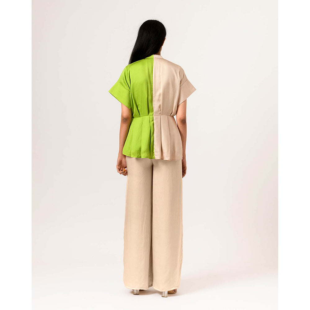 NEORA BY NEHAL CHOPRA Ecru Green Half & Half Top