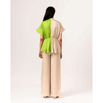 NEORA BY NEHAL CHOPRA Ecru Green Half & Half Top