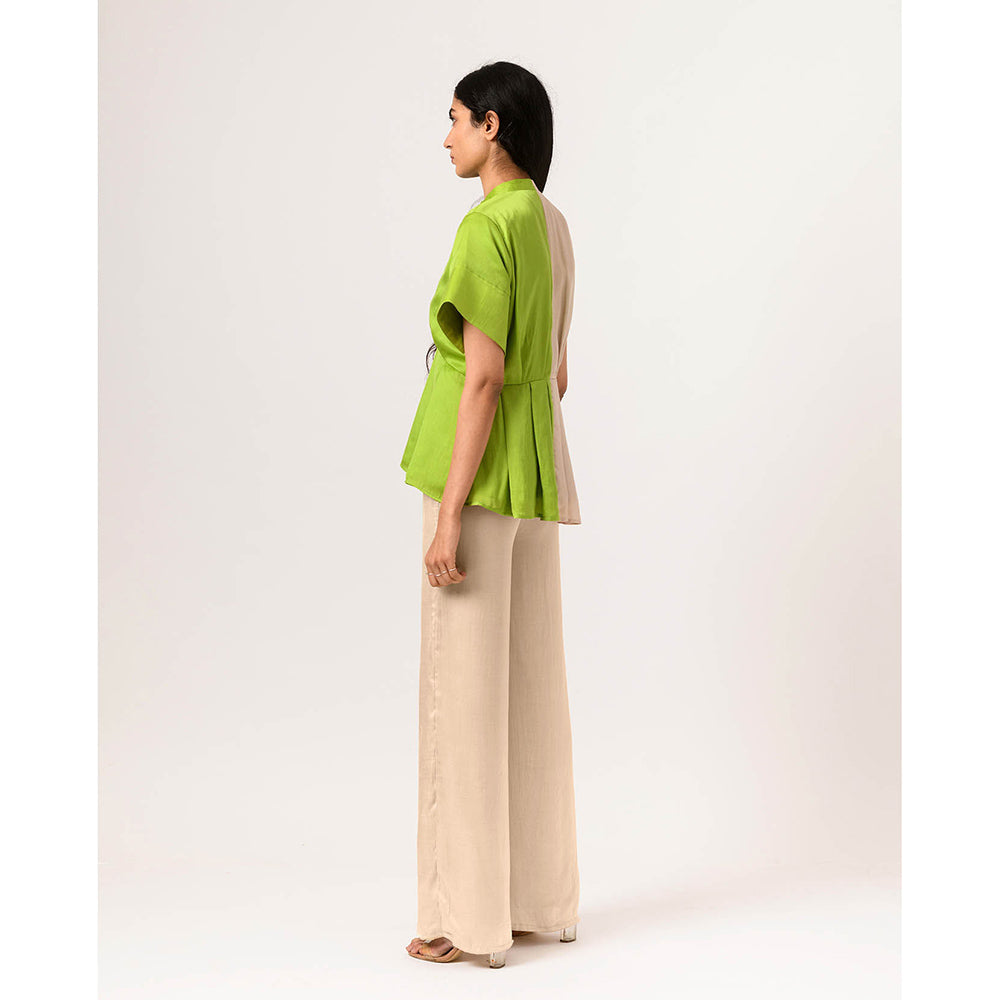 NEORA BY NEHAL CHOPRA Ecru Green Half & Half Top