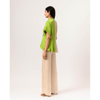 NEORA BY NEHAL CHOPRA Ecru Green Half & Half Top