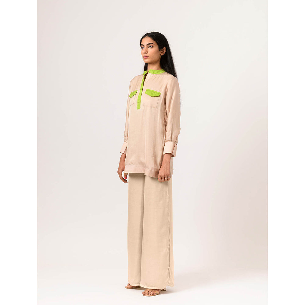 NEORA BY NEHAL CHOPRA Ecru Green Full Sleeve Kurti Top