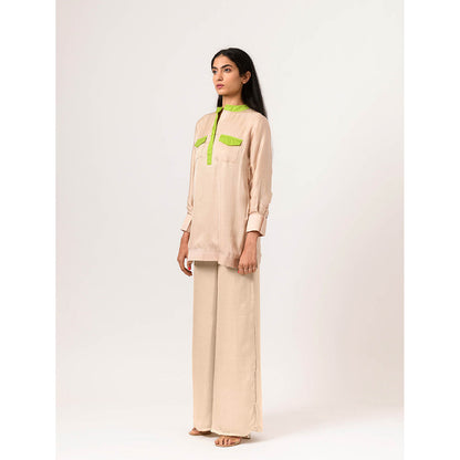 NEORA BY NEHAL CHOPRA Ecru Green Full Sleeve Kurti Top