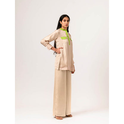 NEORA BY NEHAL CHOPRA Ecru Green Full Sleeve Kurti Top