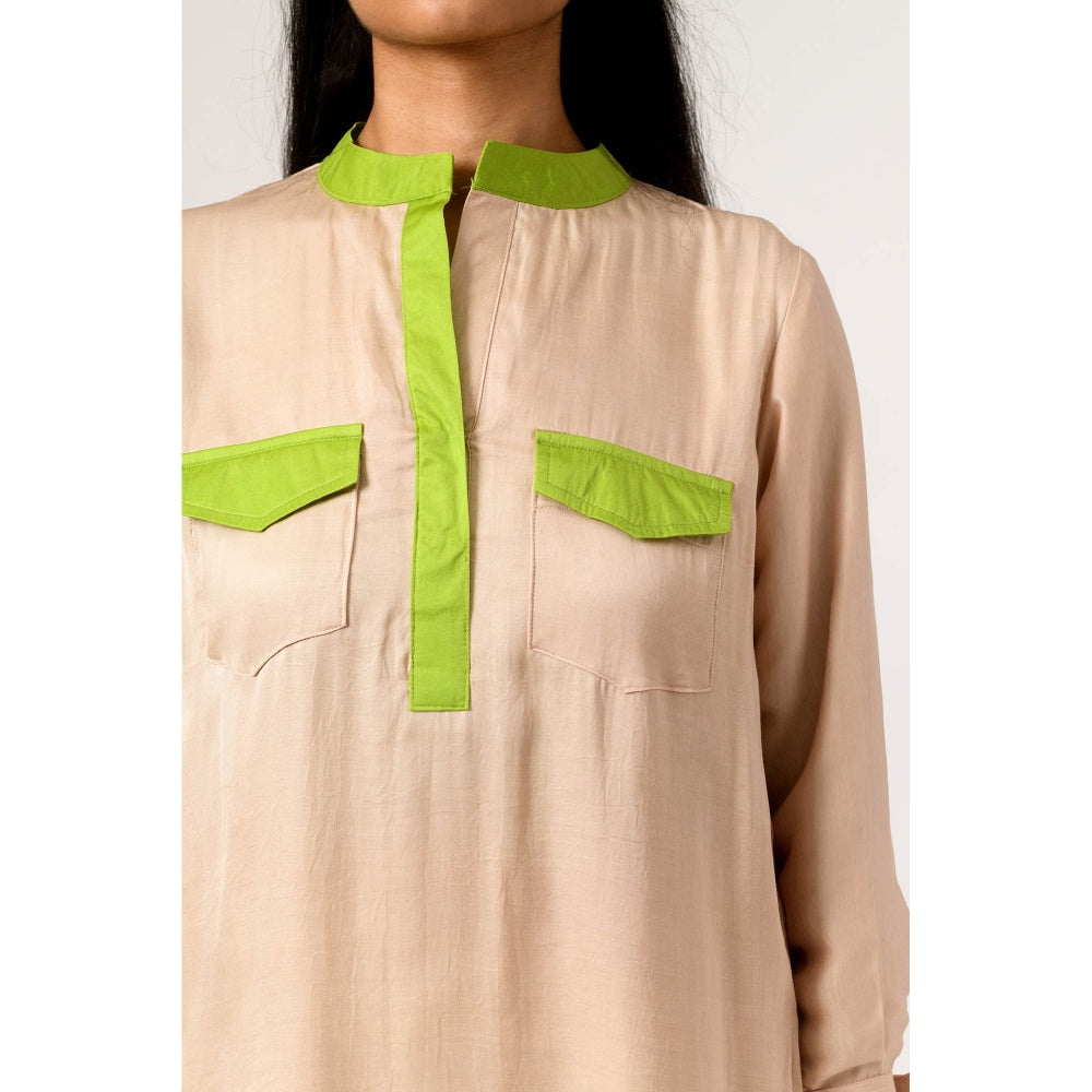 NEORA BY NEHAL CHOPRA Ecru Green Full Sleeve Kurti Top