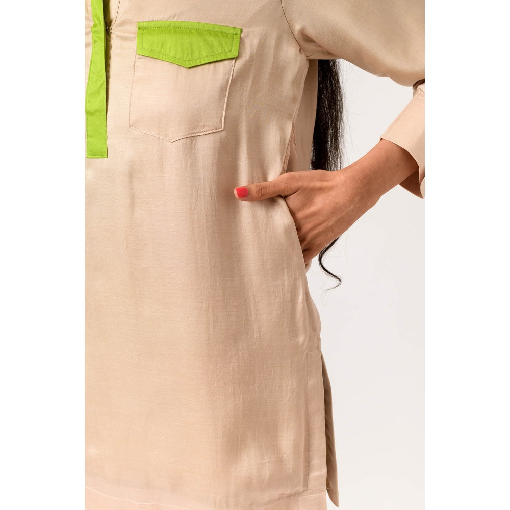 NEORA BY NEHAL CHOPRA Ecru Green Full Sleeve Kurti Top