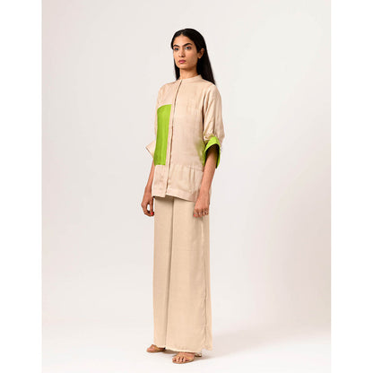 NEORA BY NEHAL CHOPRA Ecru Green Colorblocked Top