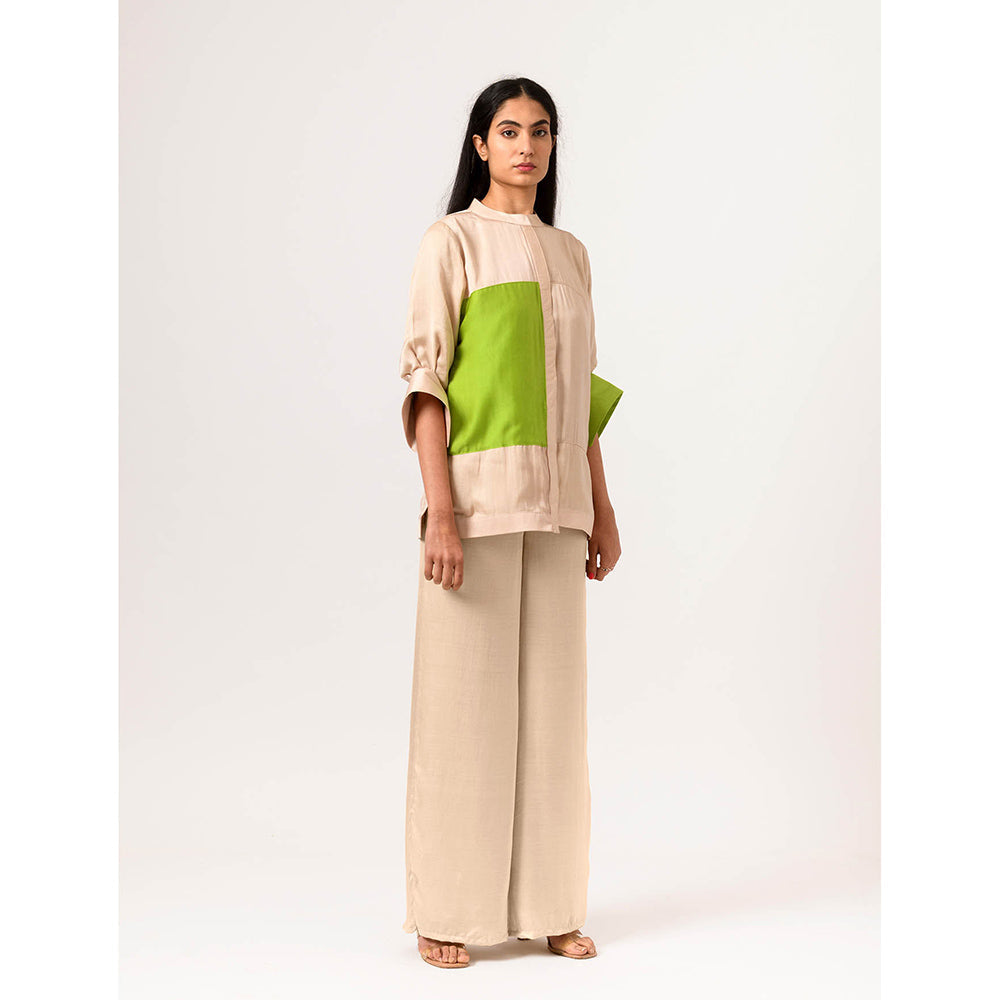 NEORA BY NEHAL CHOPRA Ecru Green Colorblocked Top